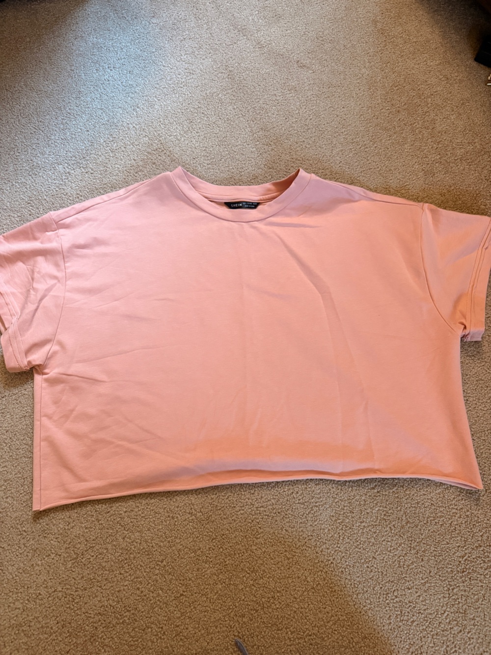 SHEIN Pastel Pink Boxy Crop Crewneck Top
